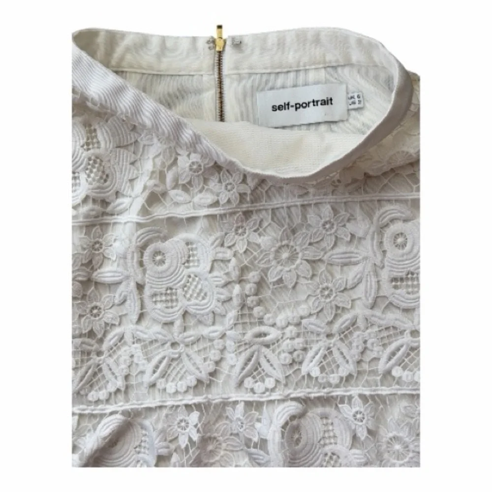 Self-Portrait White Floral Lace Mini Skirt – Guipure Lace, Zip Back